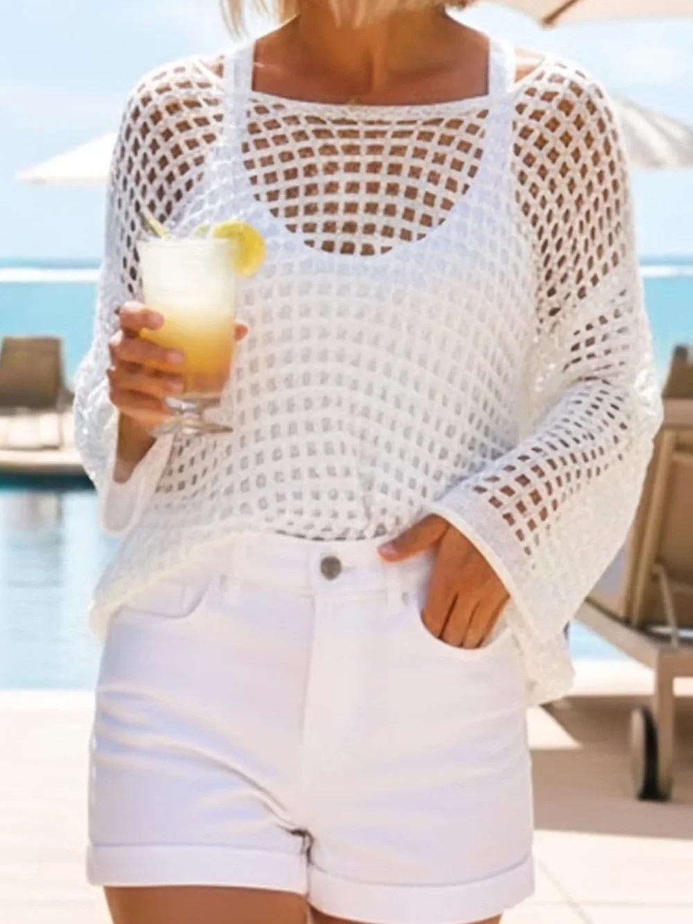 Zesica white mesh cover up tunic top  XL